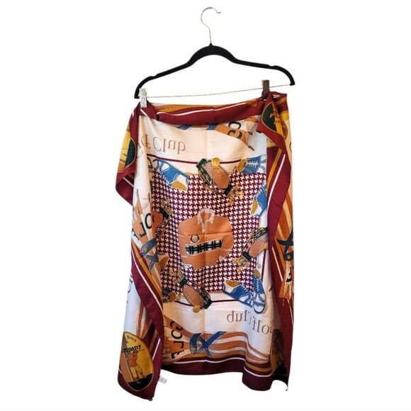 Vintage Italian Unisex Golf Print Houndstooth Satin Scarf OS - Picture 2 of 6